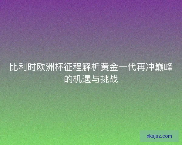 比利时欧洲杯征程解析黄金一代再冲巅峰的机遇与挑战
